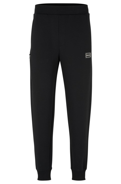 μαύρα βαμβακερά αθλητικά παντελόνια με πλαίσιο λογότυπο Hugo Boss
