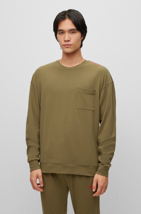 Ανοιχτό πράσινο φούτερ Hugo Boss από βαμβακερό λουτρό με λεπτομέρειες λογότυπου