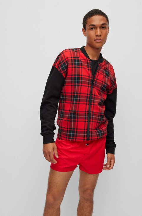 Χαλαρή μπουφάν Hugo Boss από βαμβάκι με μοτίβο καρό