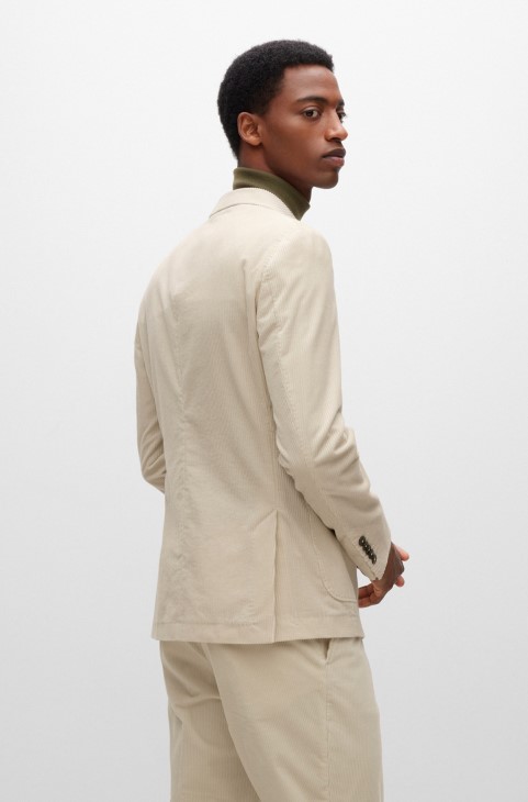 Διπλό μπουφάν Hugo Boss με λεπτή εφαρμογή σε ανοιχτό μπεζ κοτλέ από βαμβάκι-κασμίρ
