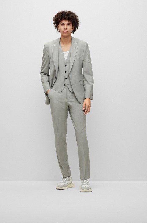 Παντελόνι Hugo Boss με κανονική εφαρμογή σε γκρι μαλλί με μοτίβο
