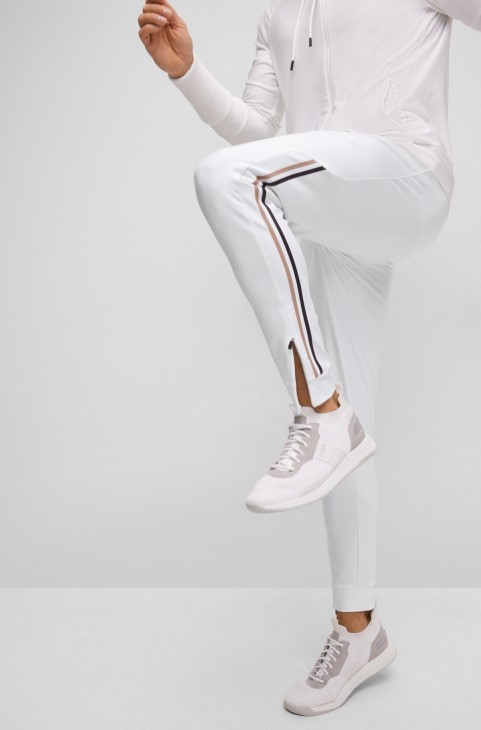 Boss X Matteo Berrettini λογότυπο παντελόνι αθλητικής φόρμας με χαρακτηριστικές ρίγες και στριφώματα με μανσέτες
