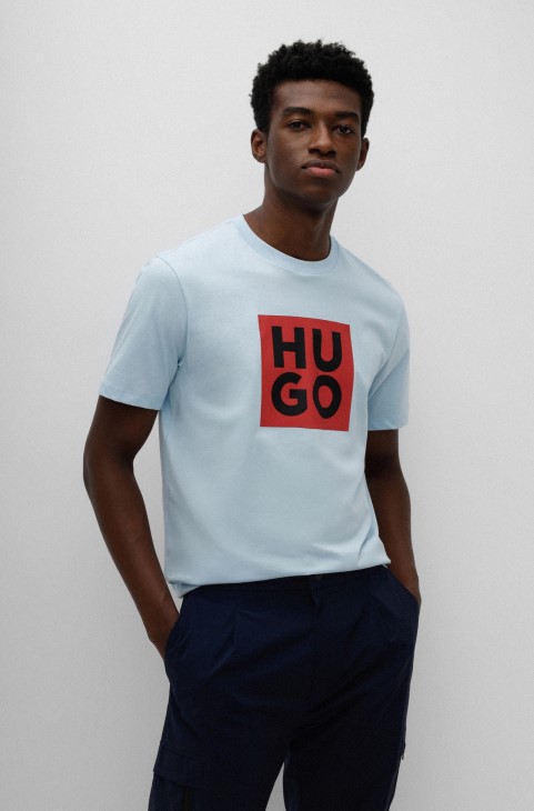 T-shirt από οργανικό βαμβάκι με νέο λογότυπο Hugo Boss γαλάζιο