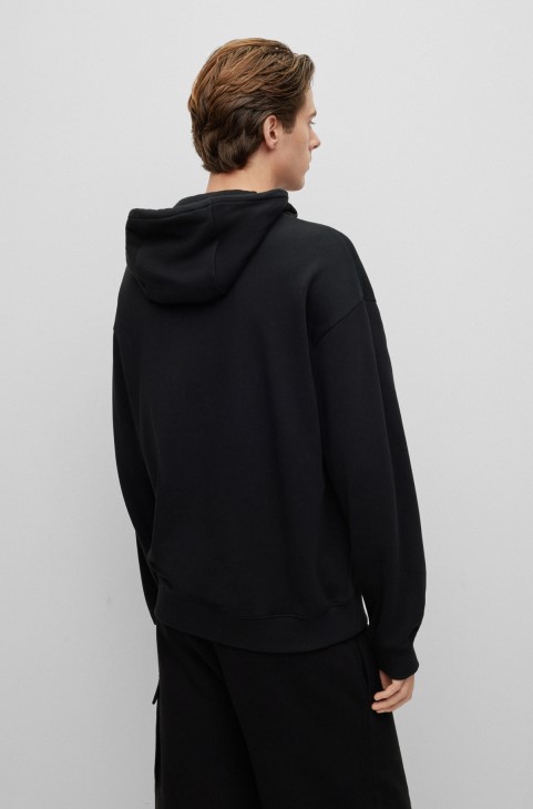 Φούτερ με κουκούλα χαλαρής εφαρμογής με γραφικό αλόγου και επώνυμα μαύρο Hugo Boss
