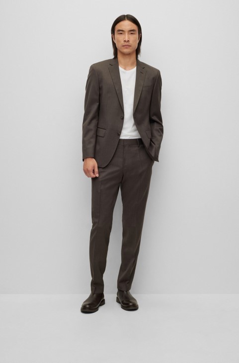 κοστούμι με λεπτή εφαρμογή σε απόδοση παρθένο-μάλλινο Serge καφέ Hugo Boss