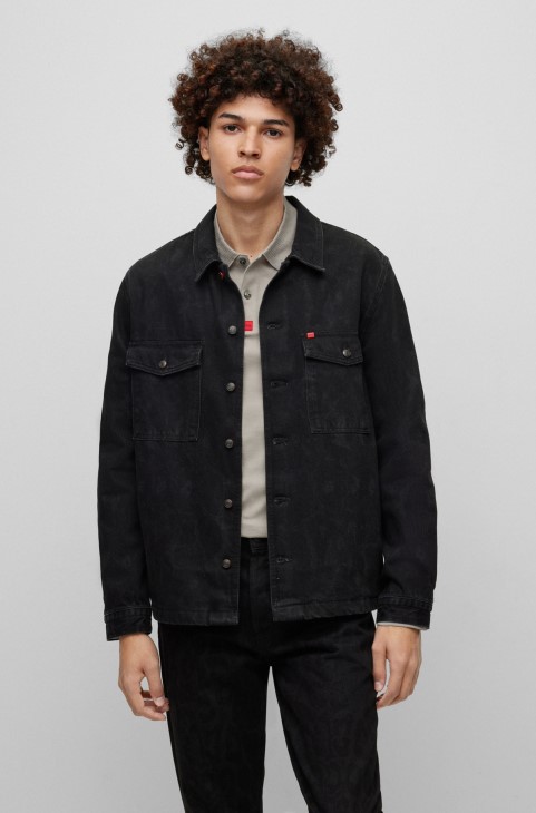 Hugo Boss μαύρο Oversized μπλουζάκι με τζιν με στάμπα Jaglion