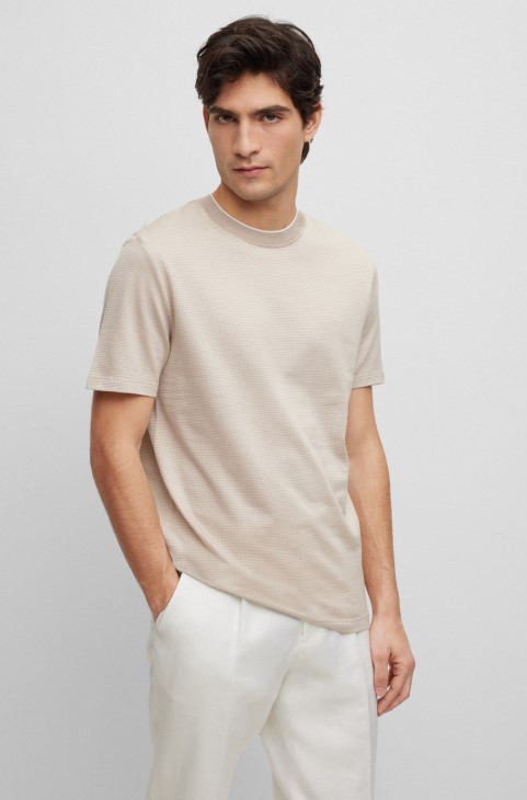 T-shirt Hugo Boss βαμβακερό-μεταξωτό με υφαντή δομή ανοιχτό μπεζ