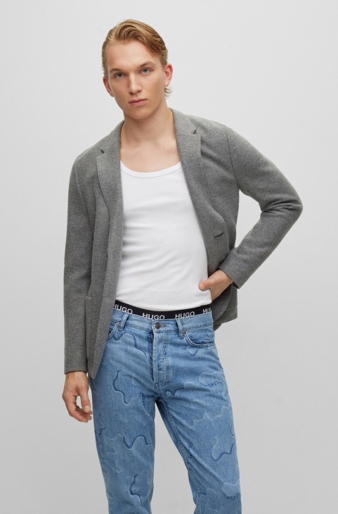 σακάκι εξαιρετικά λεπτής εφαρμογής σε μείγμα από ελαστικό μάλλινο ανοιχτό γκρι Hugo Boss