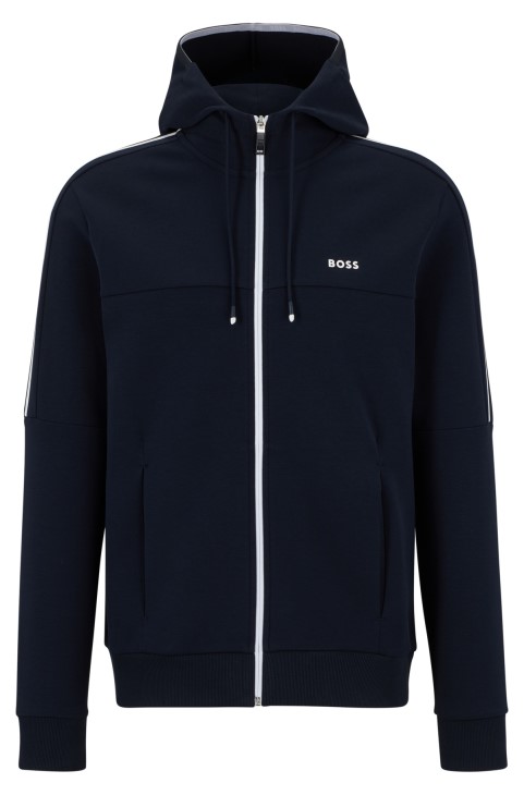 σκούρο μπλε Hugo Boss βαμβακερή κουκούλα με φερμουάρ και τελειώματα αντίθεσης