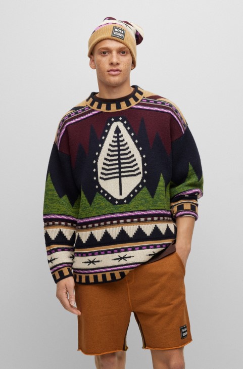 Boss X Phipps πουλόβερ μεγάλου μεγέθους φτιαγμένο από υπολείμματα υλικών σε ζακάρ από κασμίρι