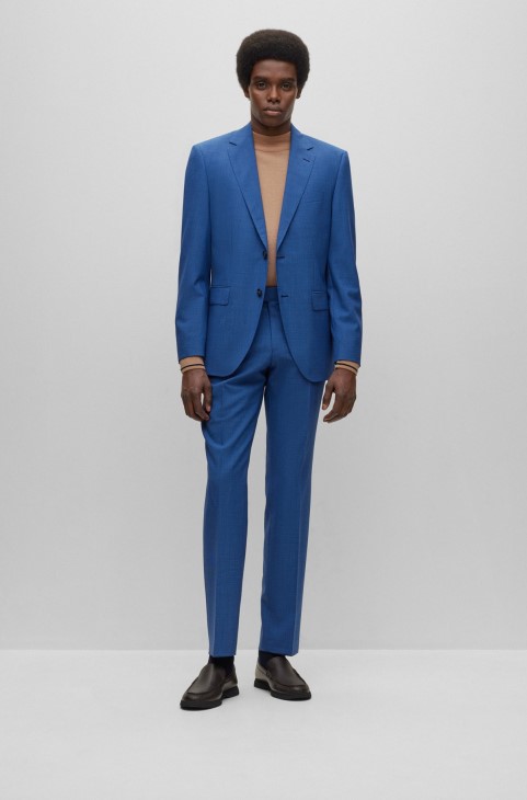 Κοστούμι με κανονική εφαρμογή από παρθένο μαλλί Hugo Boss σκούρο μπλε με μικρο-μοτίβο