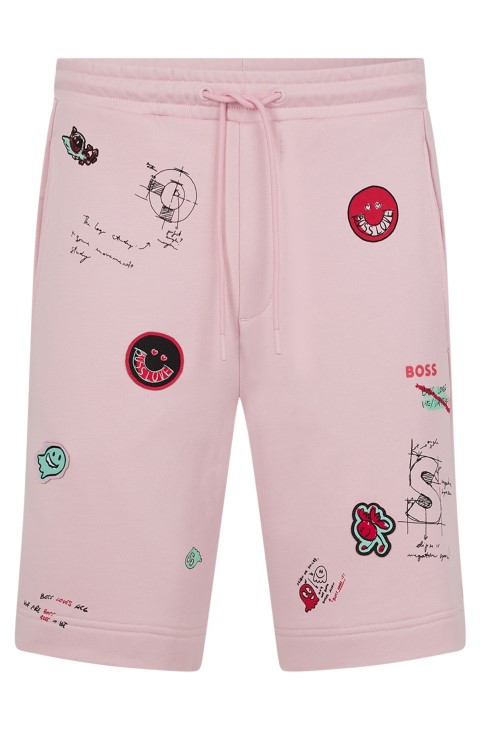 Σορτς από βαμβακερό μείγμα με ραμμένα κονκάρδες Hugo Boss ανοιχτό ροζ