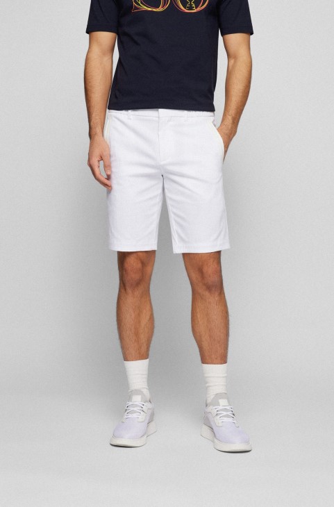 Σορτς με κανονική όψη σε λεπτή εφαρμογή σε βαμβακερό μείγμα λευκό Hugo Boss