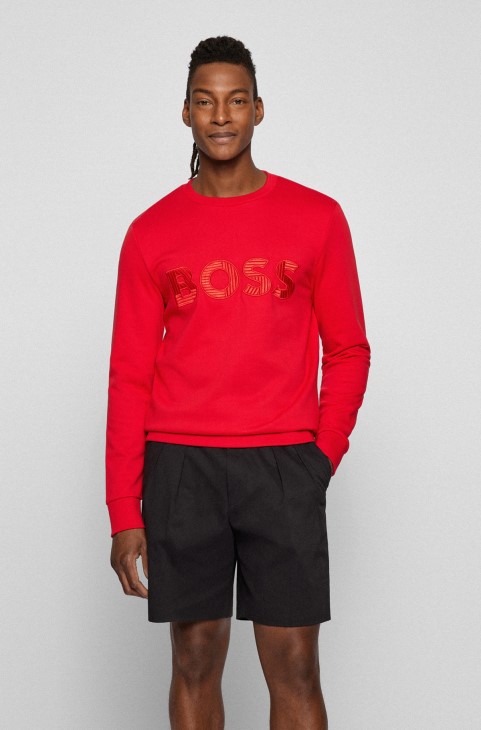 Φούτερ κανονικής εφαρμογής από βαμβακερό ύφασμα Hugo Boss με κόκκινο κεντημένο λογότυπο