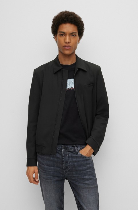 Μαύρο μπουφάν Hugo Boss Slim-fit σε Twill Performance-stretch