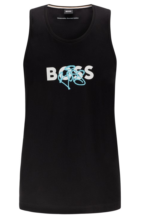 φανελάκι από βαμβακερό ζέρσεϊ με μαύρο Hugo Boss σε στυλ γκράφιτι