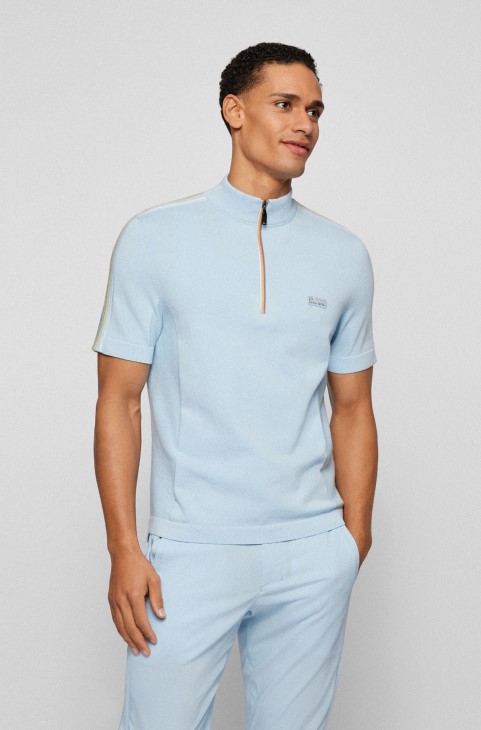 γαλάζιο μπλουζάκι πόλο Hugo Boss με ριγέ λεπτομέρεια με φερμουάρ