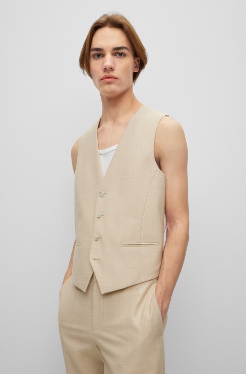 Μπεζ Slim-fit γιλέκο σε μοτίβο ελαστικό ύφασμα Hugo Boss