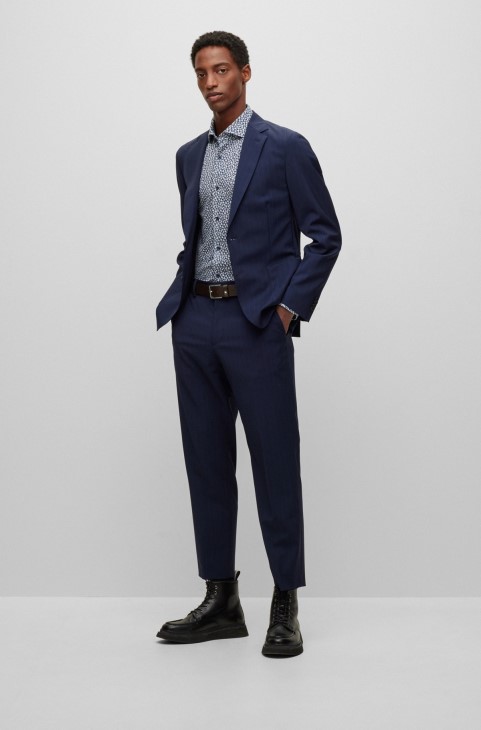 πουκάμισο με κανονική εφαρμογή σε εμπριμέ βαμβακερό ζέρσεϊ σκούρο μπλε Hugo Boss
