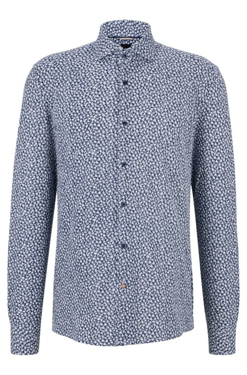 πουκάμισο με κανονική εφαρμογή σε εμπριμέ βαμβακερό ζέρσεϊ σκούρο μπλε Hugo Boss
