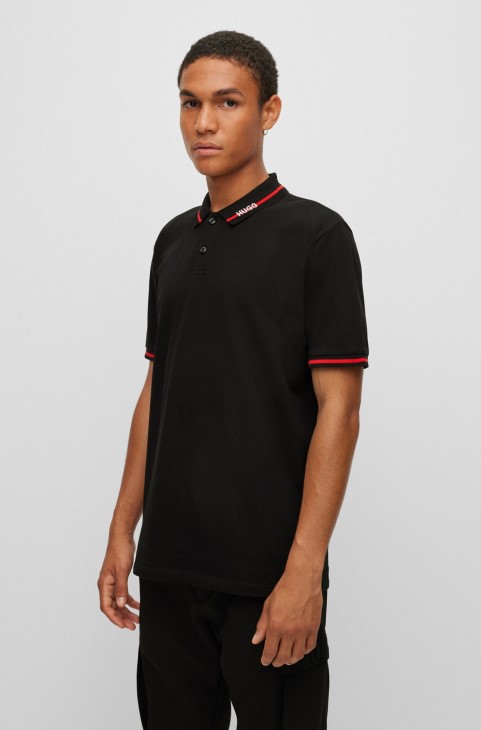 κανονική εφαρμογή βαμβακερό-πικέ μπλουζάκι πόλο με λογότυπο γιακά Hugo Boss μαύρο