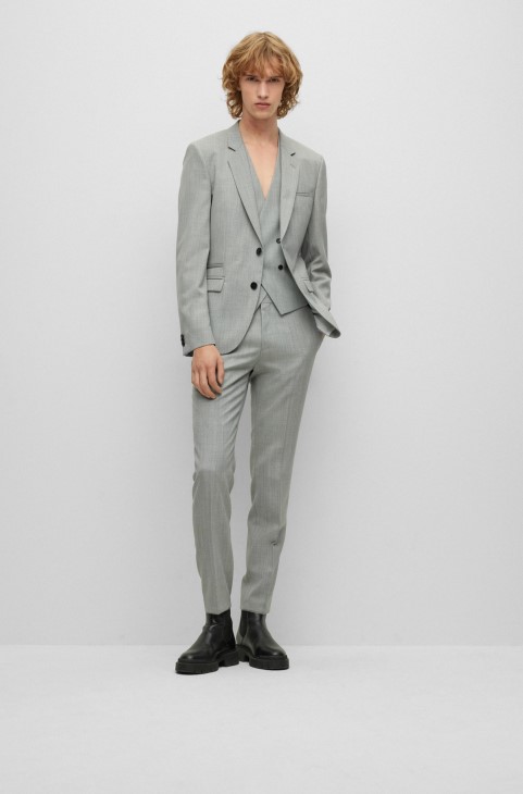 Hugo Boss γκρι κοστούμι τριών κομματιών εξαιρετικά λεπτή σε συνδυασμό μαλλί