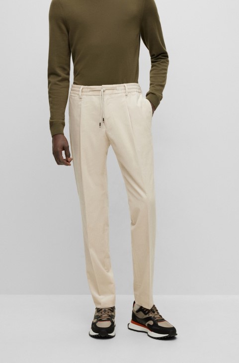 Παντελόνι Hugo Boss Slim-fit σε λευκό κοτλέ από βαμβάκι-κασμίρ