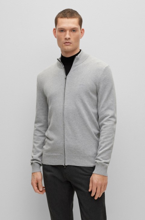 Ασημένια ζακέτα με λογότυπο Hugo Boss με κανονική εφαρμογή από δομημένο βαμβάκι