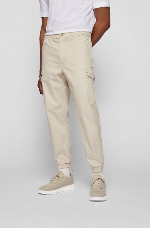 ανοιχτό μπεζ Cargo παντελόνι από βαμβακερό μείγμα με διακοσμητικά χαρακτηριστικά Hugo Boss