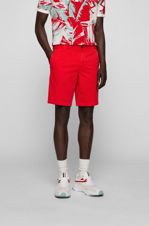 Slim-fit σορτς σε βαμβακερό Twill Hugo Boss κόκκινο