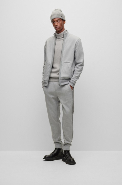 Φούτερ με φερμουάρ σε βαμβακερό μείγμα με μεταξωτό ασήμι Hugo Boss
