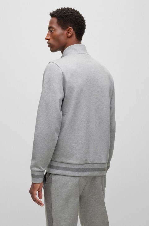 Φούτερ με φερμουάρ σε βαμβακερό μείγμα με μεταξωτό ασήμι Hugo Boss
