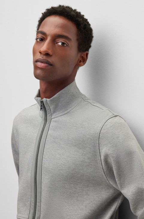 Φούτερ με φερμουάρ σε βαμβακερό μείγμα με μεταξωτό ασήμι Hugo Boss
