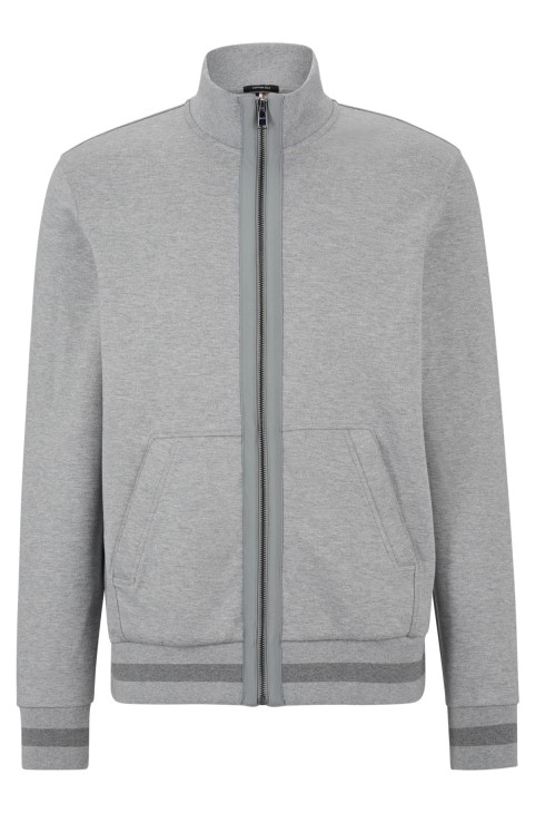 Φούτερ με φερμουάρ σε βαμβακερό μείγμα με μεταξωτό ασήμι Hugo Boss
