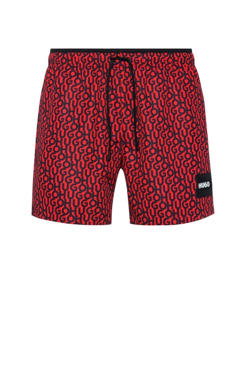 Σορτς μαγιό με κόκκινο σχέδιο με λογότυπο Hugo Boss που στεγνώνει γρήγορα και με επώνυμη ετικέτα