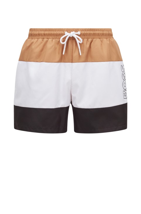 μπεζ μαγιό σορτς από ανακυκλωμένο υλικό με ριγέ Hugo Boss