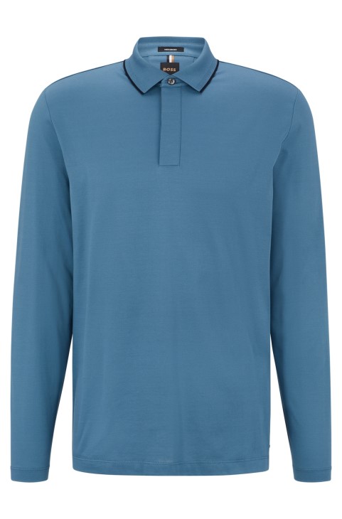Πόλο μπλουζάκι από βαμβακερό μερσερίζ με δομημένο γιακά μπλε Hugo Boss