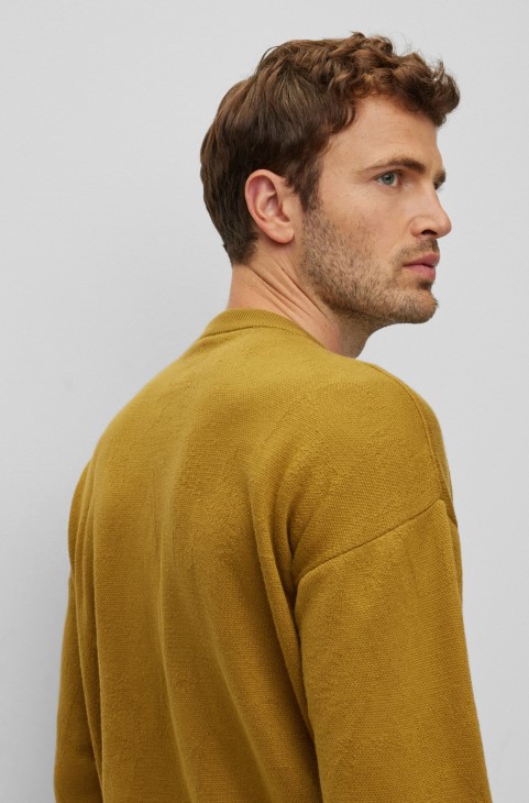 ανοιχτό πράσινο Hugo Boss αναγεννητικό-βαμβακερό πουλόβερ χαλαρής εφαρμογής σε πλεκτό ζακάρ
