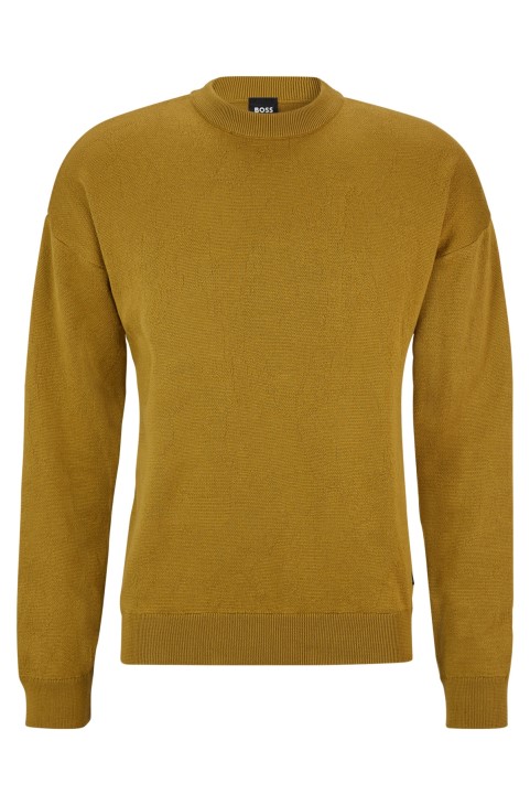 ανοιχτό πράσινο Hugo Boss αναγεννητικό-βαμβακερό πουλόβερ χαλαρής εφαρμογής σε πλεκτό ζακάρ
