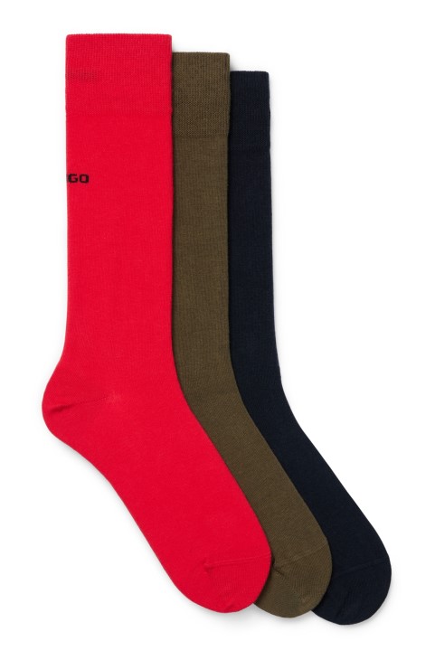 τρία πακέτο κάλτσες κανονικού μήκους με λεπτομέρειες λογότυπου Black Hugo Boss