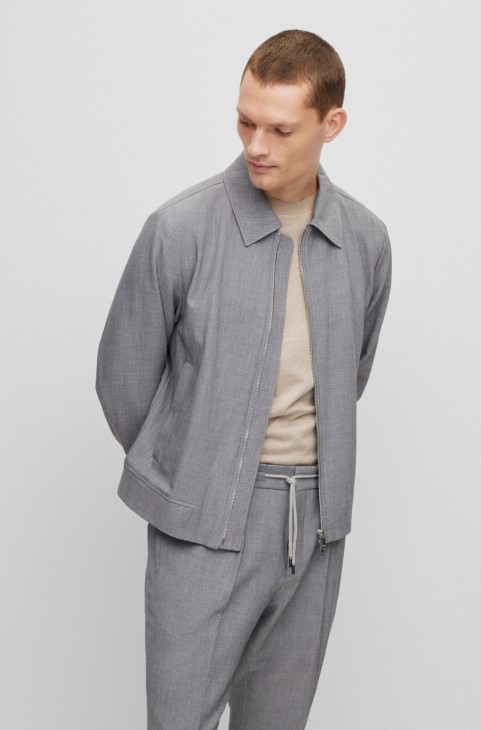 Μπουφάν Hugo Boss Slim-fit σε ασημί ελαστικό ύφασμα με μικρο-μοτίβο