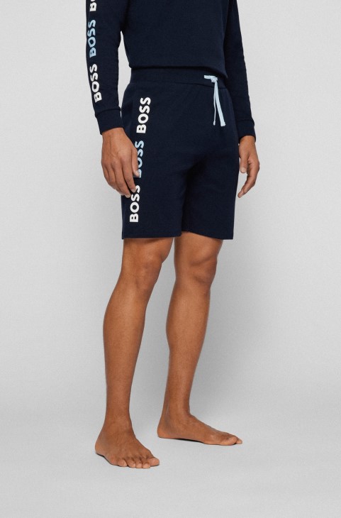 βαμβακερό σορτς Interlock με επαναλαμβανόμενα λογότυπα σκούρο μπλε Hugo Boss