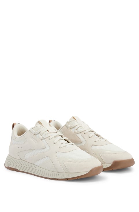 λευκά γυμναστήρια μικτών υλικών με λεπτομέρειες λογότυπου Hugo Boss