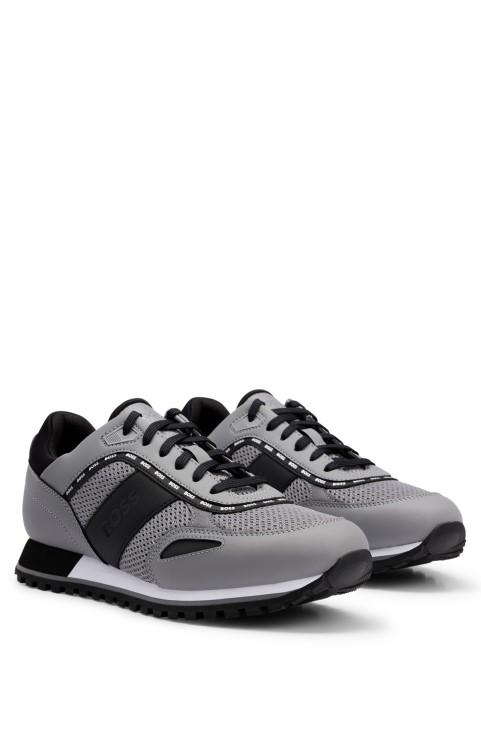 γυμναστήρια μικτών υλικών με λεπτομέρειες λογότυπου Hugo Boss Grey