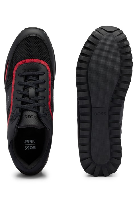 Hugo Boss μαύρα εκπαιδευτικά μικτών υλικών με λεπτομέρειες λογότυπου
