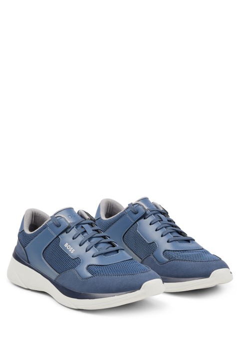 μπλε υβριδικά παπούτσια Hugo Boss με κολλημένο δέρμα και πλέγμα