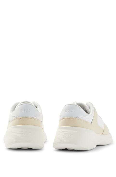 λευκά υβριδικά παπούτσια με κολλημένο δέρμα και διχτυωτό Hugo Boss

