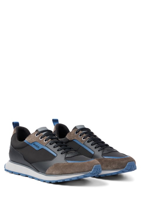 μαύρα παπούτσια ρετρό έμπνευσης Hugo Boss με σουέτ και πλέγμα