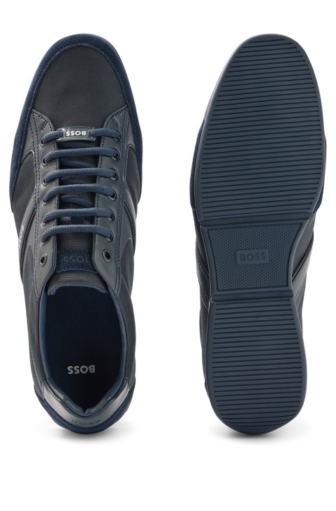 γυμναστήρια μικτών υλικών με Suede και Faux δέρμα Hugo Boss σκούρο μπλε
