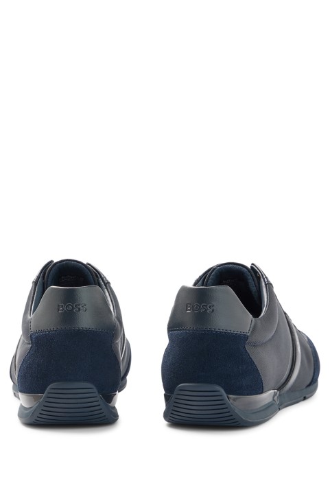 γυμναστήρια μικτών υλικών με Suede και Faux δέρμα Hugo Boss σκούρο μπλε
